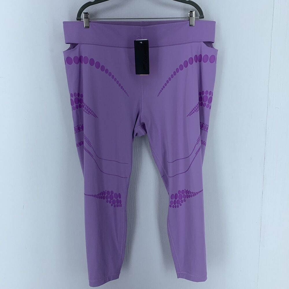Reebok‎ Cardi B Womens 3X Leggings Yoga Athleisure Geometric Purple NEW